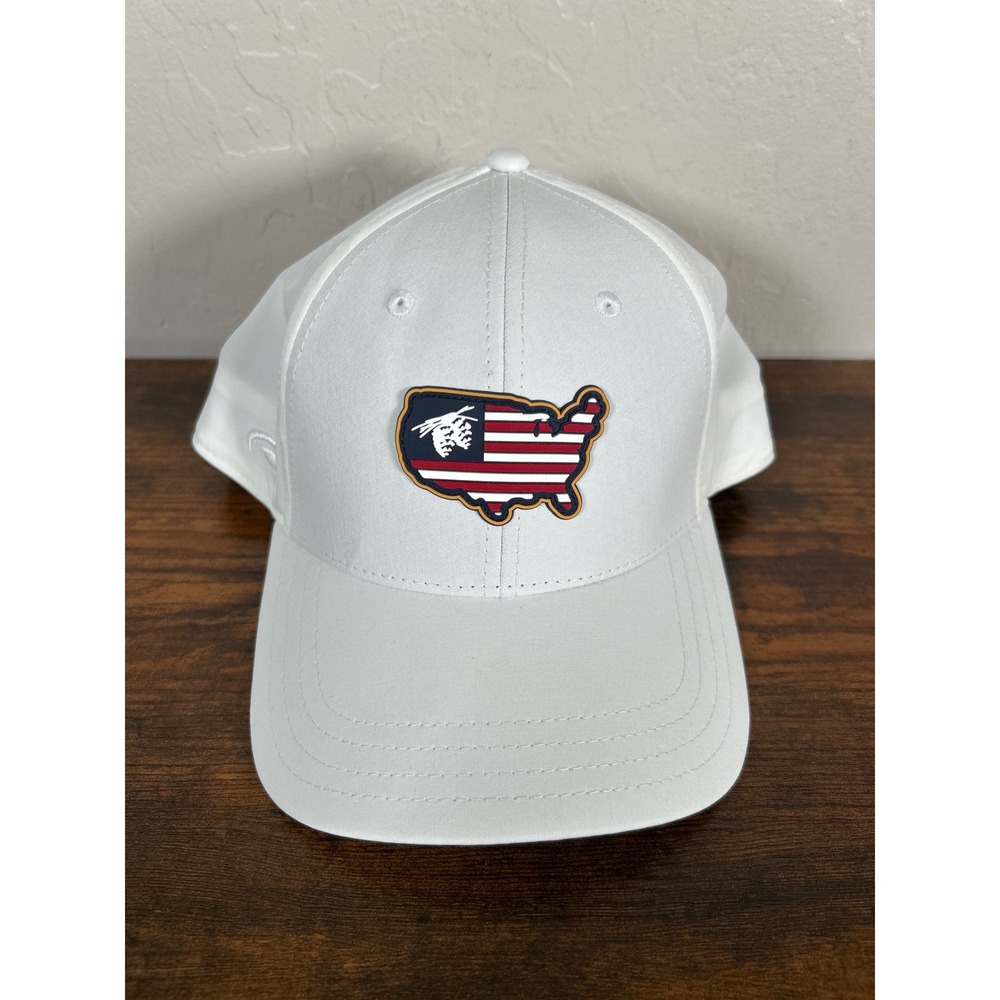 Pukka‎ White Performance Baseball Cap USA Map American Flag Patch Hat Adjustable